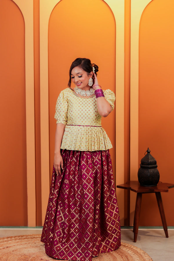 Pista Barfi Silk Lehenga with Peplum Blouse for Women | Perfect Ethnic Outfit for Weddings