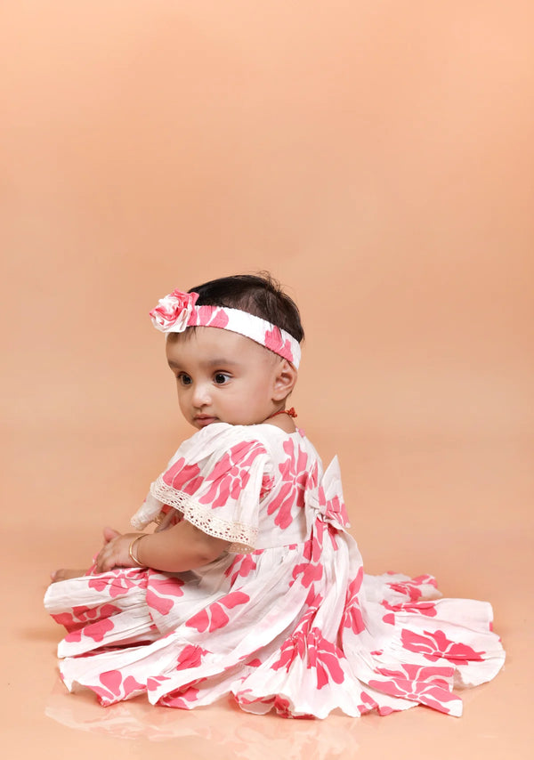 Delicate Pink Flower Girl Dress for Little Baby Girl's | Cotton Comfort with Floral Elegance