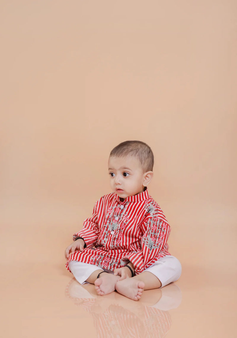 Red Anarkali Half Sleeve Kurta for Boys | Dress Up Your Little Star