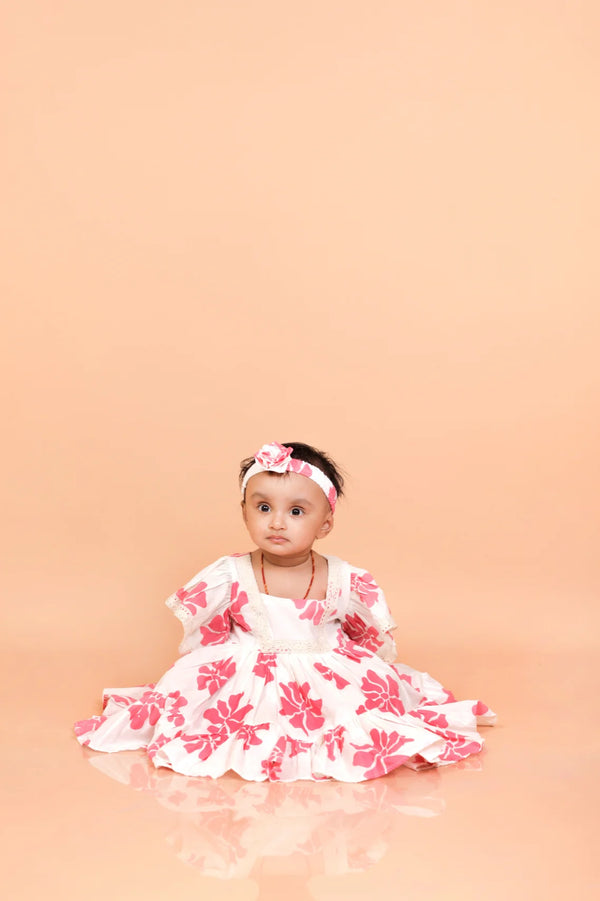 Delicate Pink Flower Girl Dress for Little Baby Girl's | Cotton Comfort with Floral Elegance