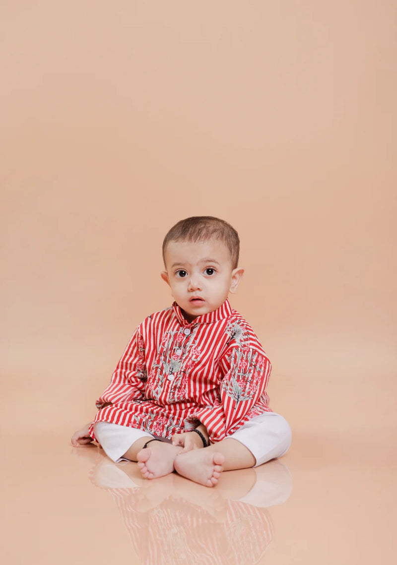 Red Anarkali Half Sleeve Kurta for Boys | Dress Up Your Little Star