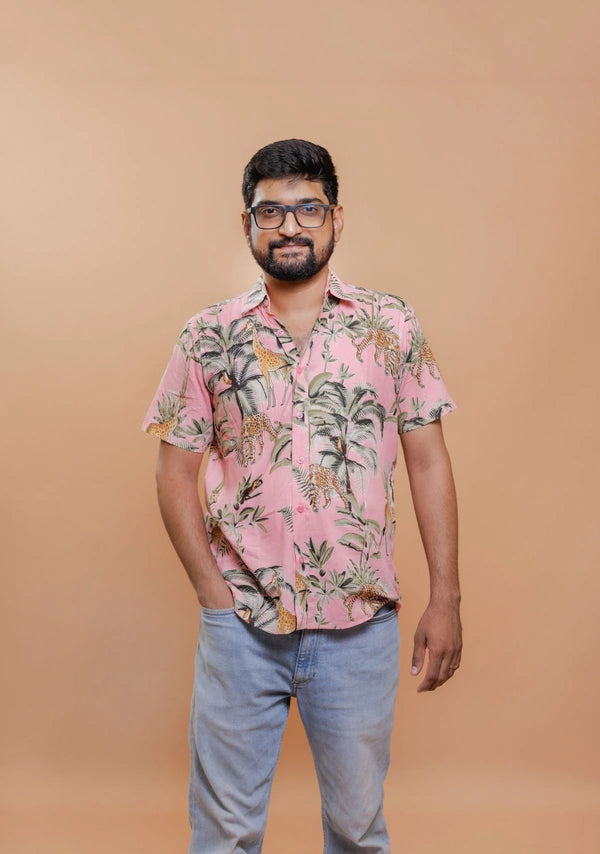 Men's Pink Jungle Print Half Sleeves Shirt | Perfect for Any Season