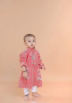 Red Anarkali Half Sleeve Kurta for Boys | Dress Up Your Little Star