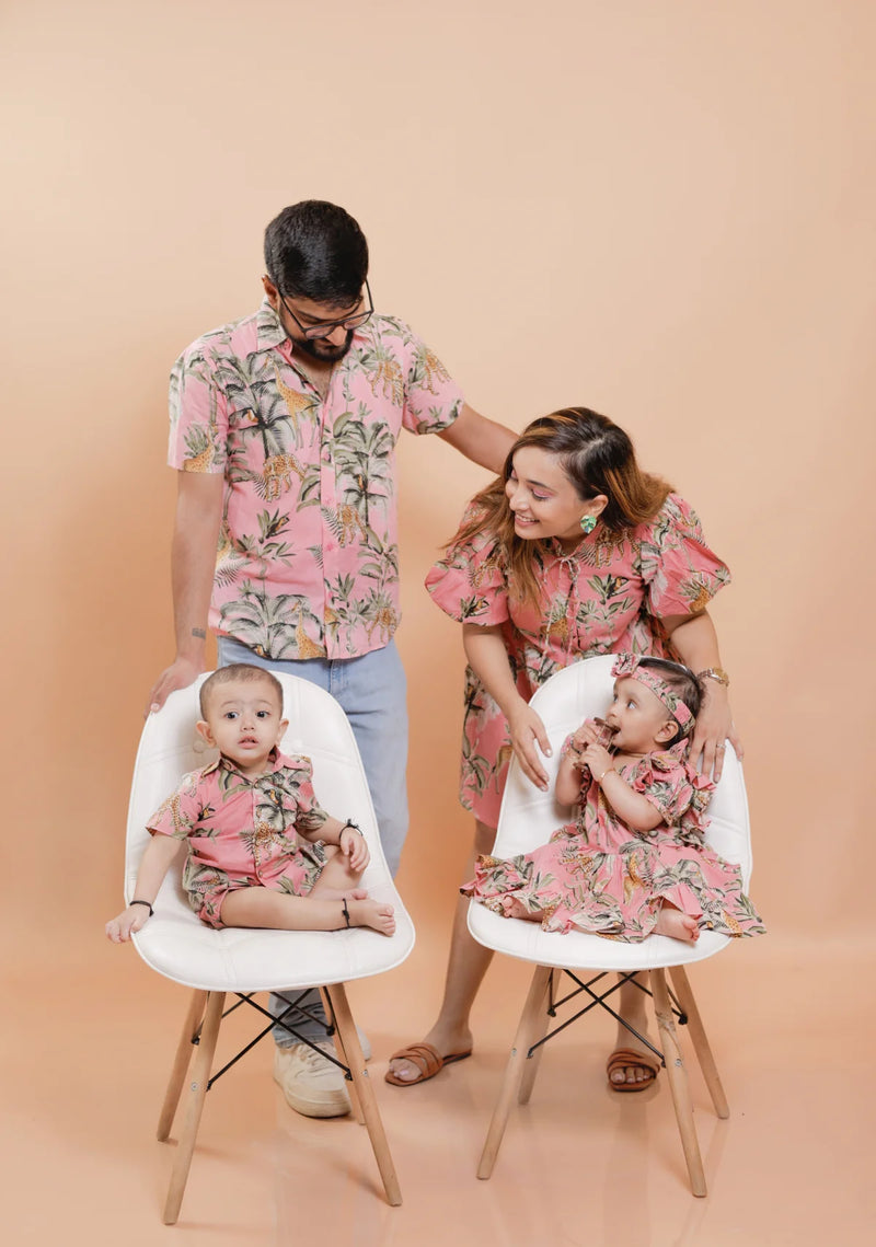 Pink Jungle Print Matching Outfits for Family | Stylish Twinning Combo Set