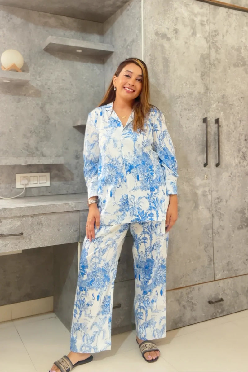 Blue & White Jungle Print Women's Coord Set | Perfect Outfit for Stylish Looks