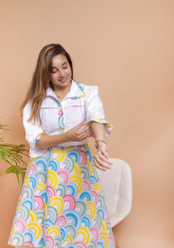 Vibrant Rainbow Long Skirt and Shirt Dress for Women