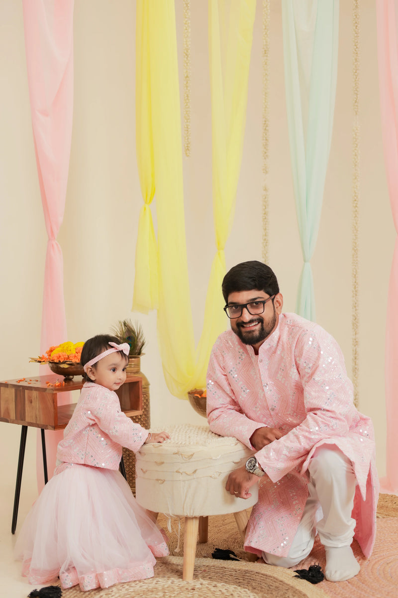 Shahi Gulab Pink Sequins & Net Twinning Outfits for Family | Perfect for Festivals & Weddings