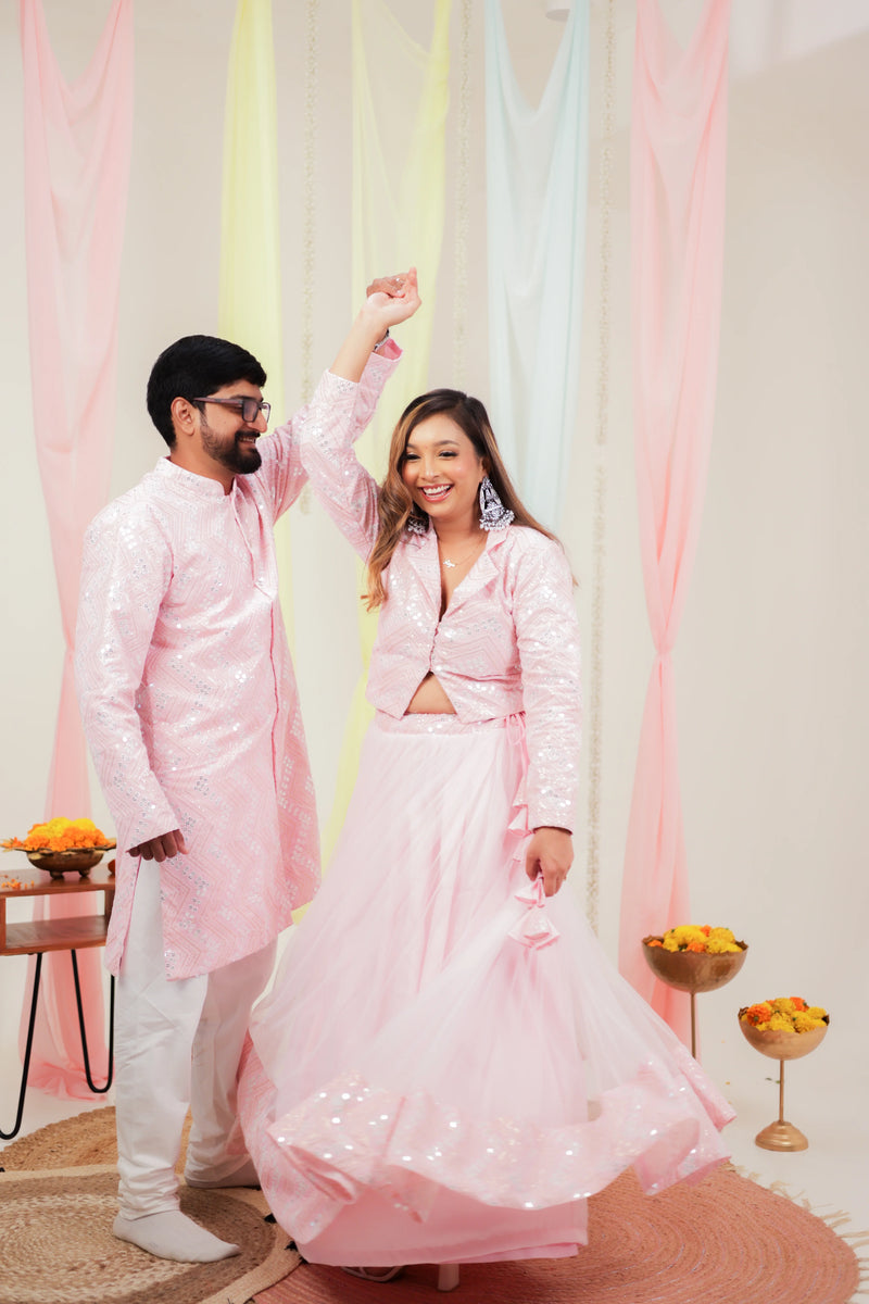 Shahi Gulab Pink Sequins & Net Twinning Outfits for Family | Perfect for Festivals & Weddings