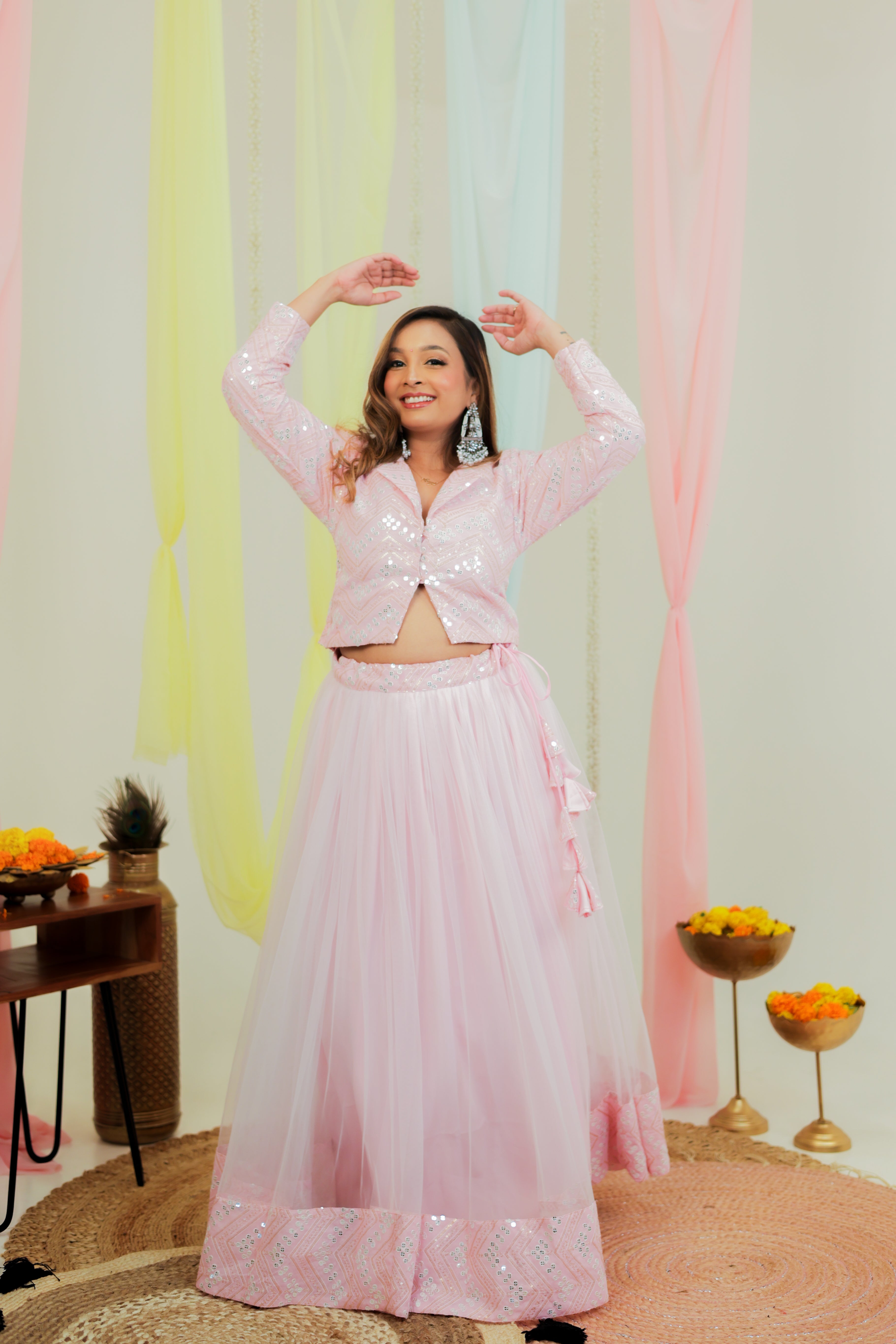 Shahi Gulab Pink Women Net and Sequin Lehenga Choli