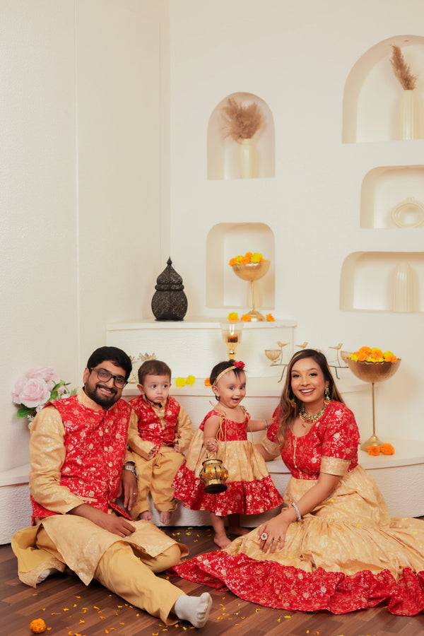 Red and Gold Twinning Outfits for Family | Perfect for Festivals & Weddings