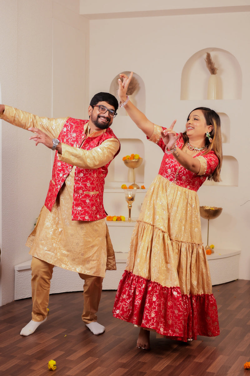 Red and Gold Twinning Outfits for Family | Perfect for Festivals & Weddings