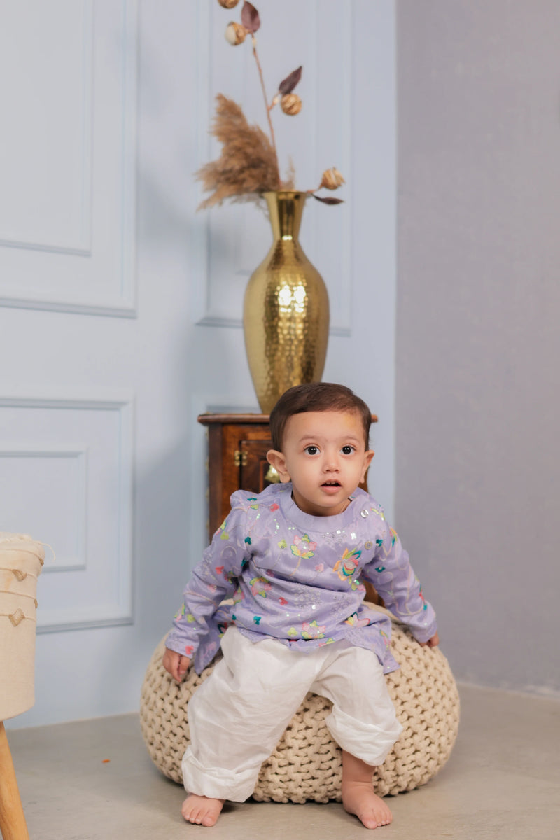 Majestic Jamun Kulfi Sherwani and Pant Ensemble for Baby Boys