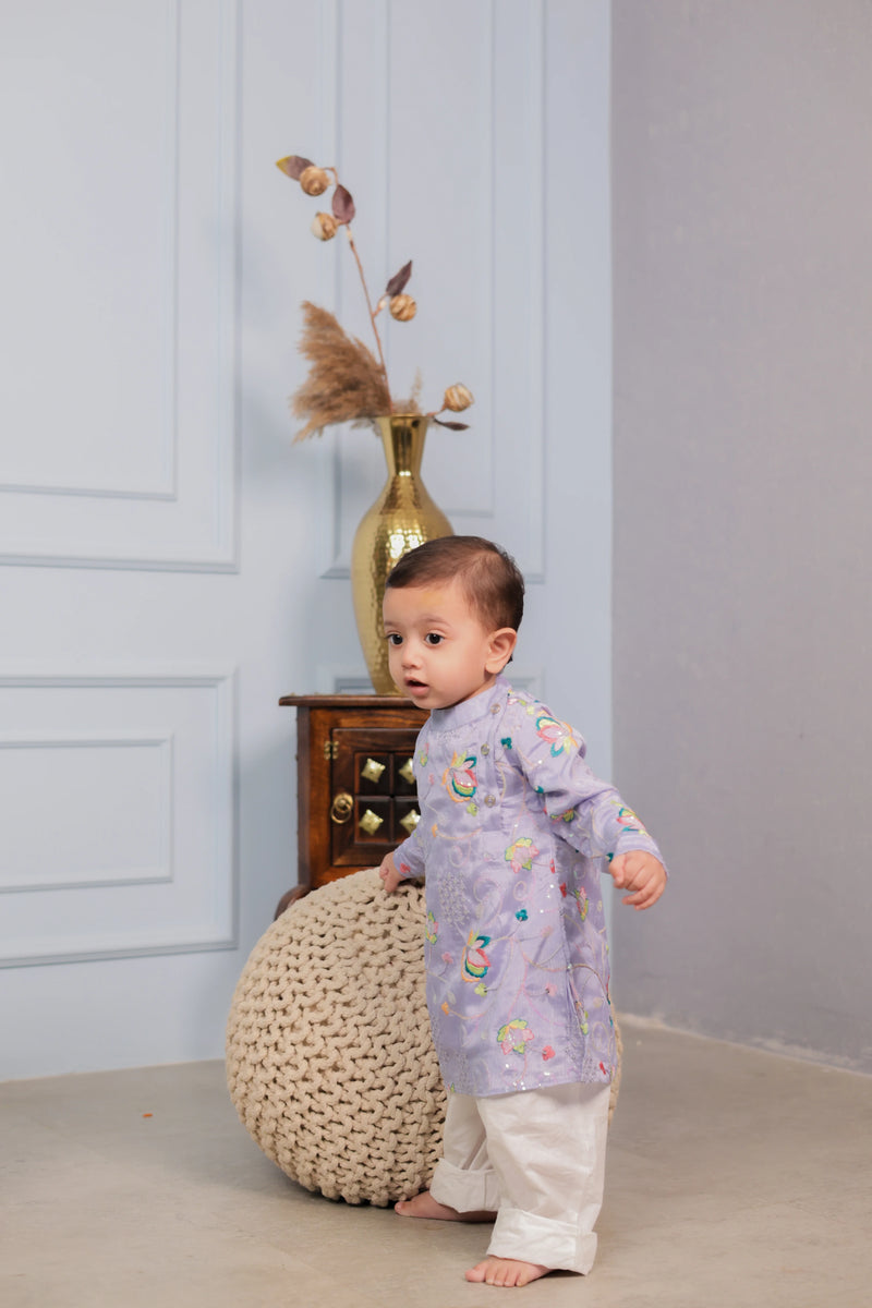 Majestic Jamun Kulfi Sherwani and Pant Ensemble for Baby Boys