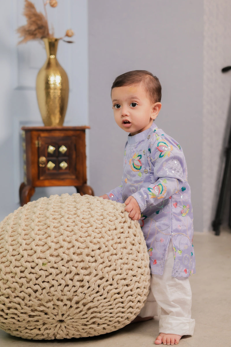 Majestic Jamun Kulfi Sherwani and Pant Ensemble for Baby Boys