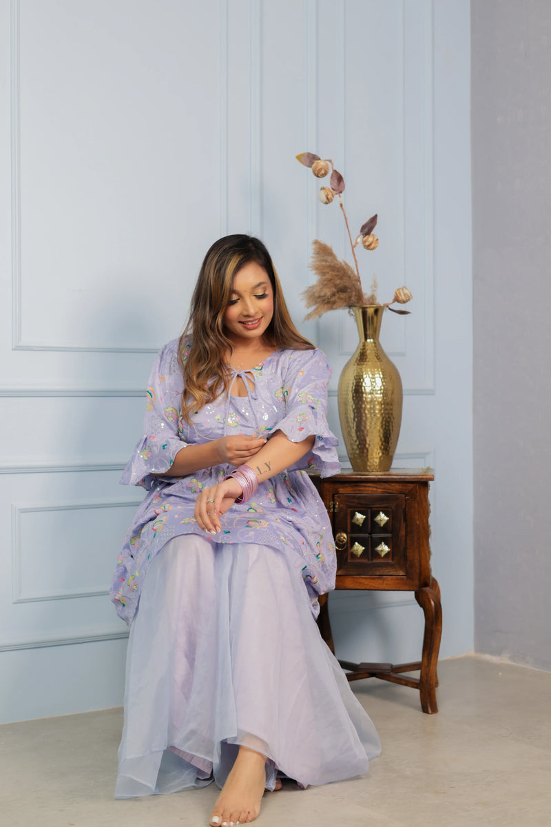 Elegant Jamun Kulfi Crepe Kurta with Organza Sharara for Women | Celebrate Culture in Style