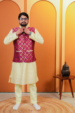 Pista Barfi Silk Kurta Pant Jacket Set for Men's | Outfit for Special Occasions