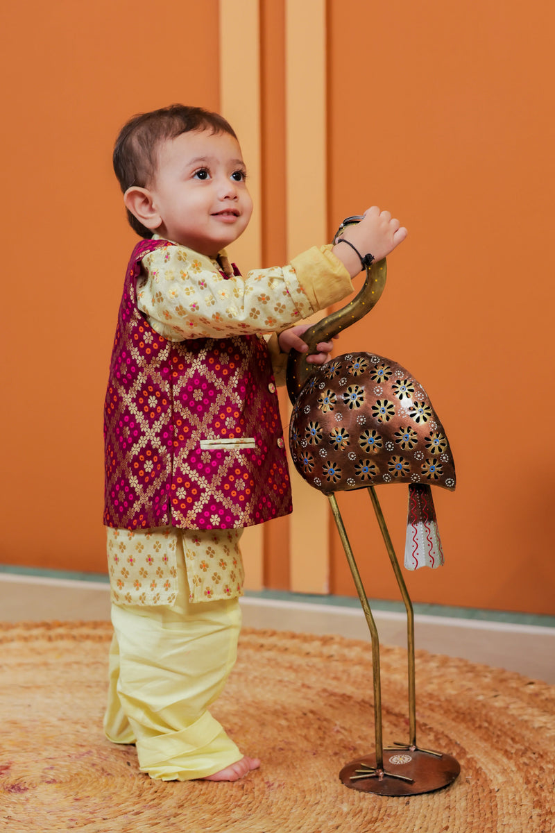 Elegant Pista Barfi Silk Kurta, Pant, and Jacket Set for Boys | Perfect Outfit