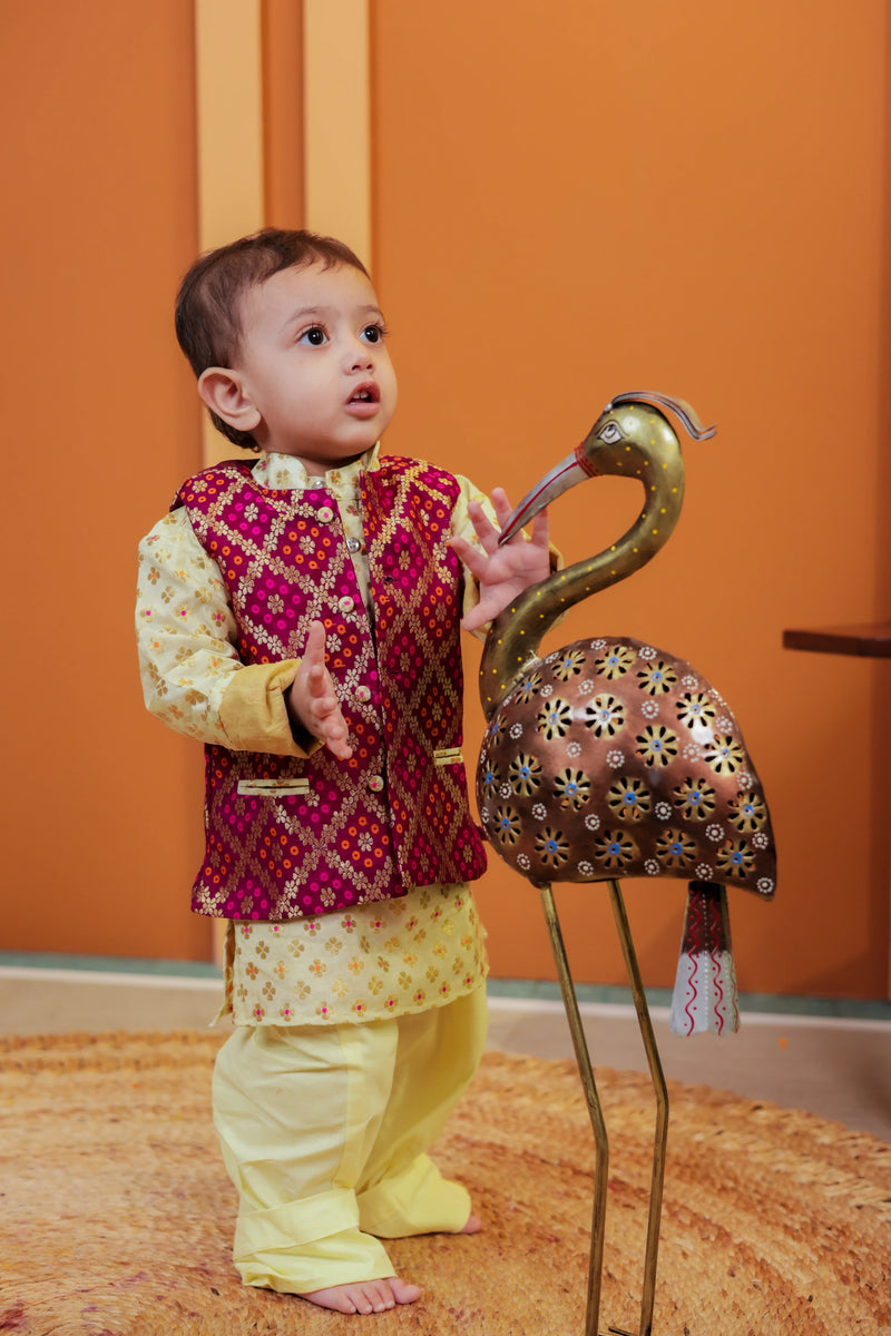 Elegant Pista Barfi Silk Kurta, Pant, and Jacket Set for Boys | Perfect Outfit