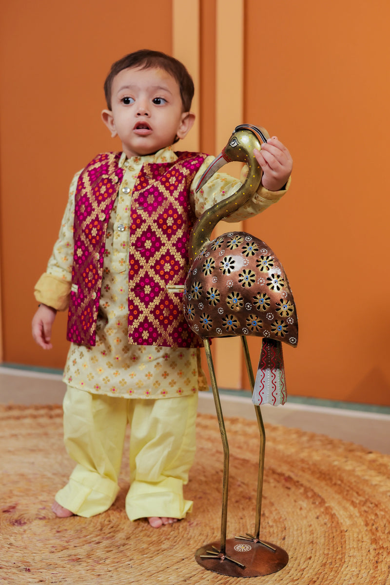 Elegant Pista Barfi Silk Kurta, Pant, and Jacket Set for Boys | Perfect Outfit