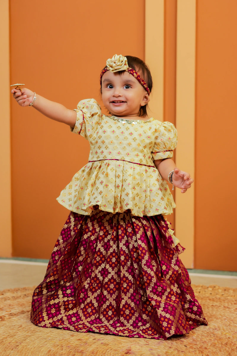 Pista Barfi Silk Lehenga with Peplum Blouse for Girls | Beautifully Crafted for You