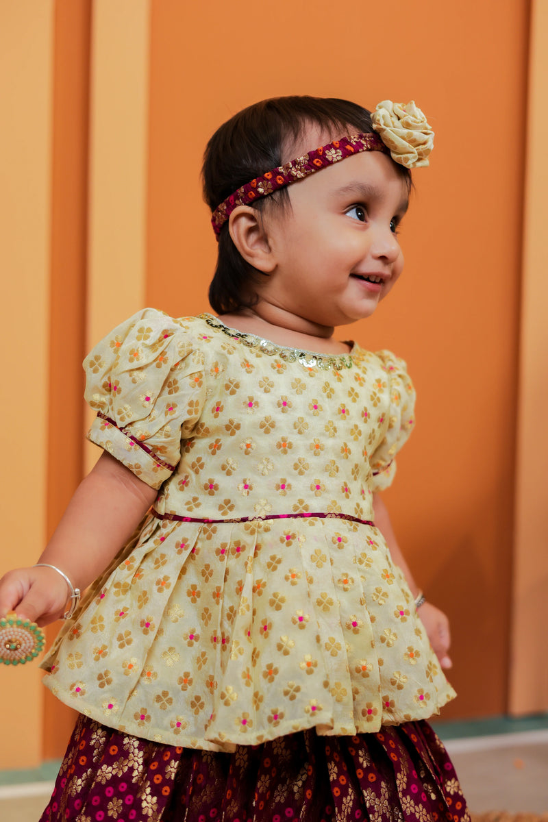 Pista Barfi Silk Lehenga with Peplum Blouse for Girls | Beautifully Crafted for You