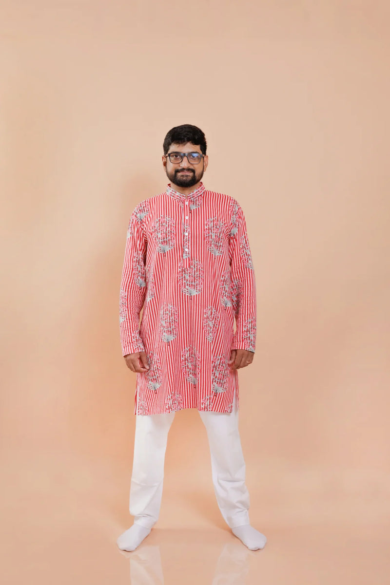 Elegant Red Anarkali Kurta for Men | Perfect for Ethnic Fashion