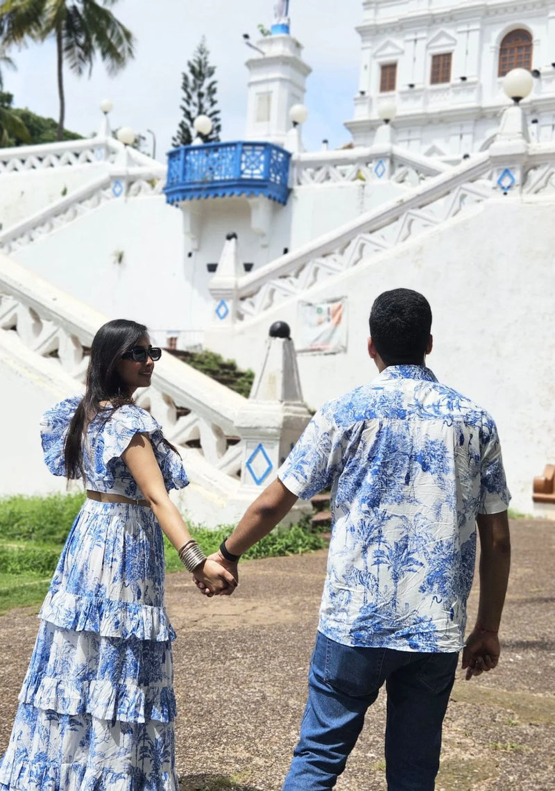 Blue & White Jungle Print Couple Twinning Sets | Stylish and Comfortable Cotton Attire