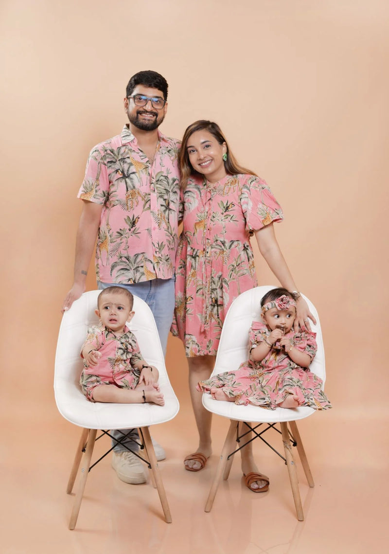 Pink Jungle Print Matching Outfits for Family | Stylish Twinning Combo Set