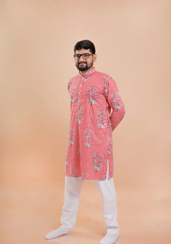 Elegant Red Anarkali Kurta for Men | Perfect for Ethnic Fashion