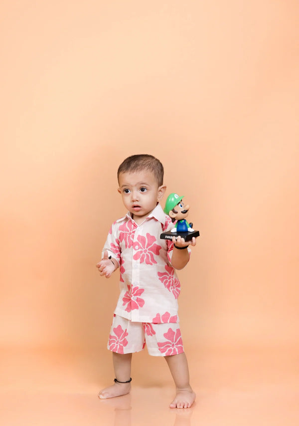 Adorable Pink Flower Set for Boys | Co-ord Set for Little Boys