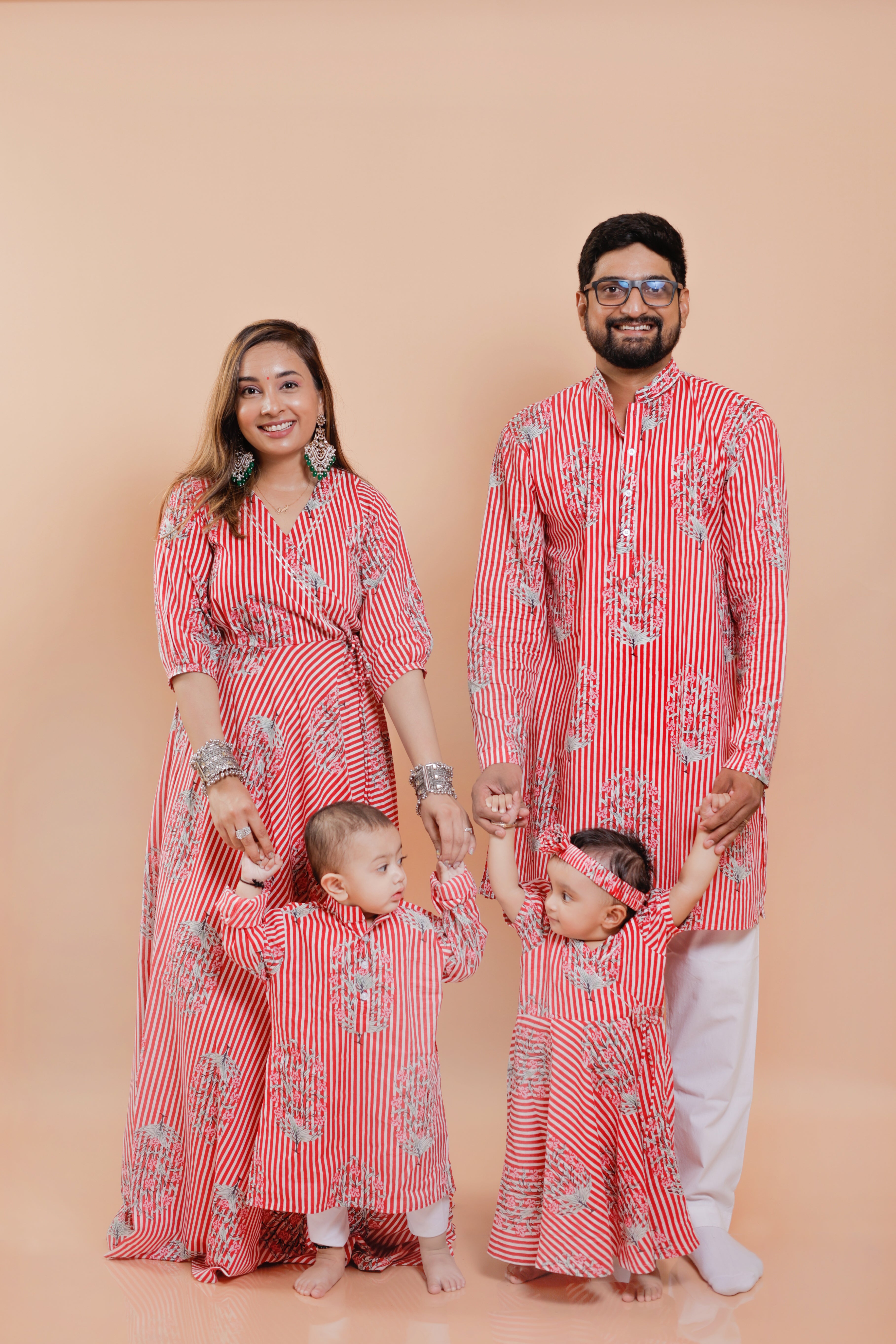 Red Anarkali Family-Twinning-Sets