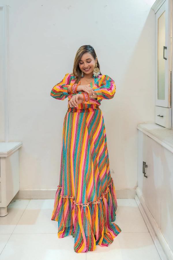 Colourful Wave of Joy Long Skirt & Blouse Set for Women | Elegant Layering for Every Occasion