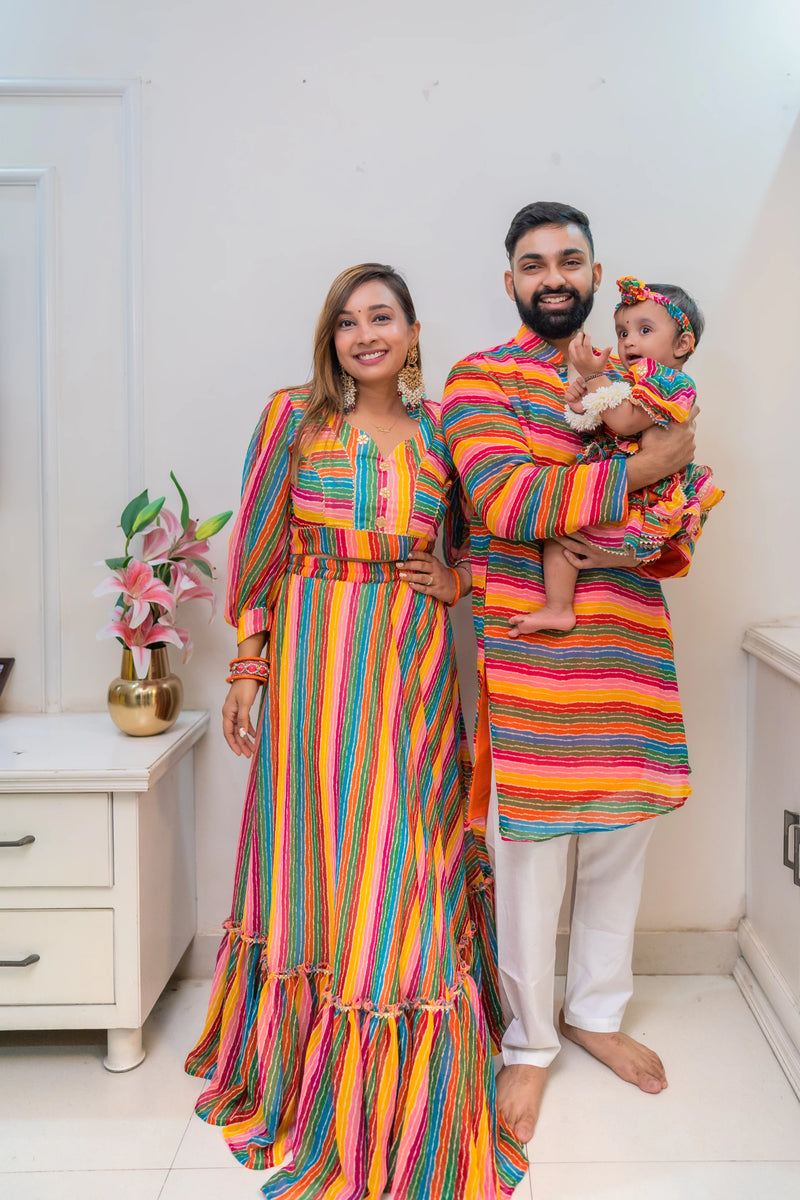 Wave of Joy Leheriya Festive Twinning Outfit Combo for Family