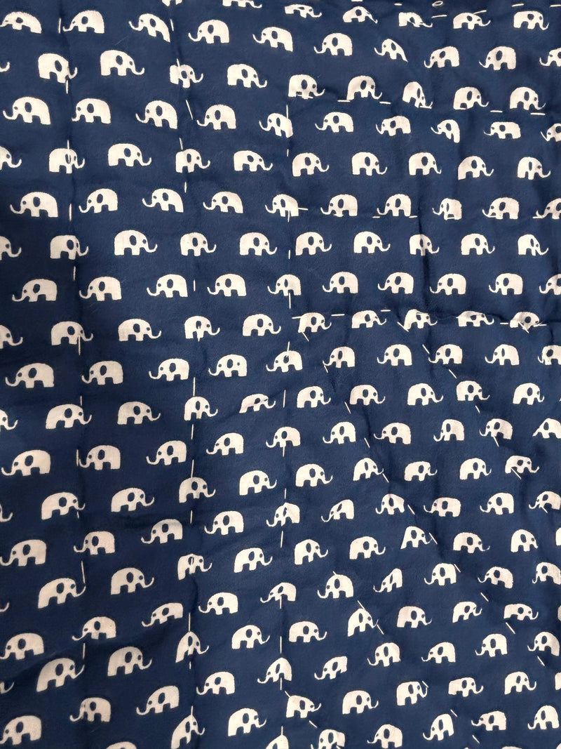 Block Print Reversible Quilt - Cute Blue Elephant