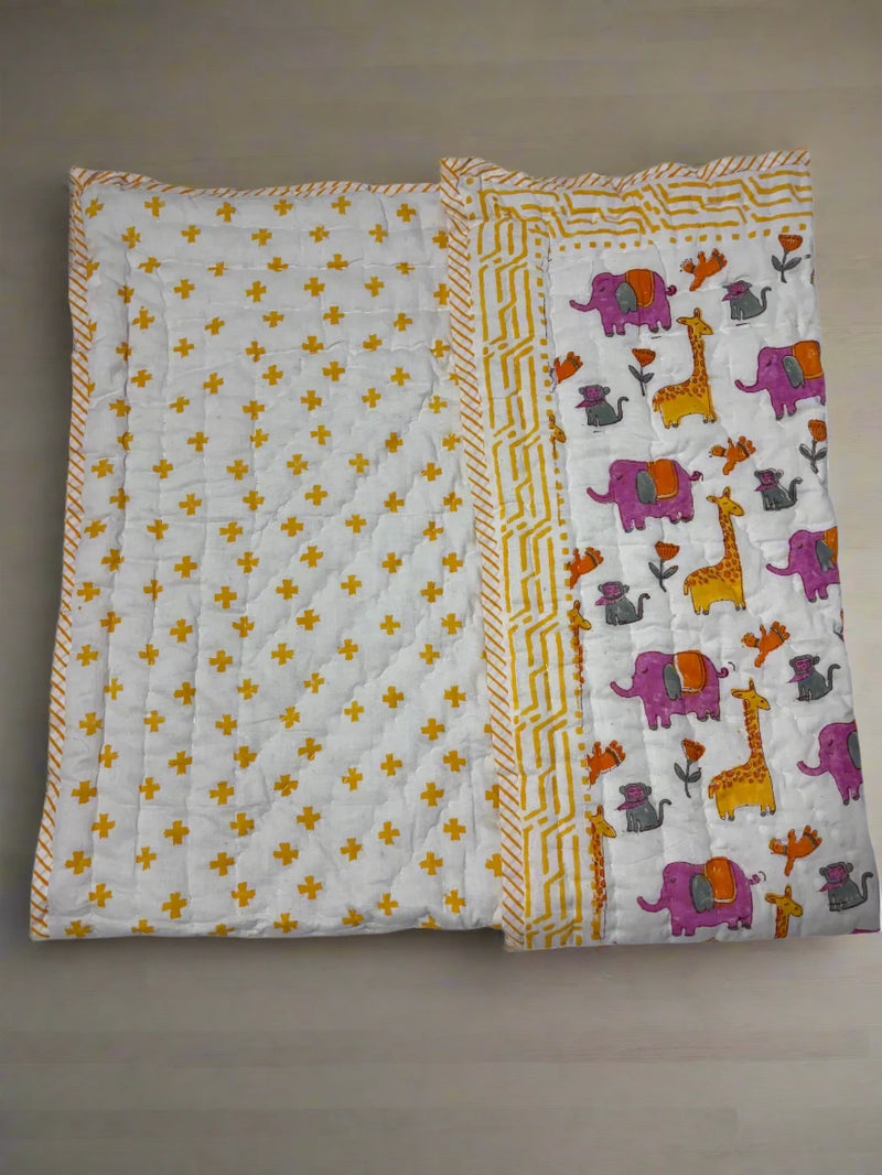 Block Print Reversible Quilt - Zoo Animals