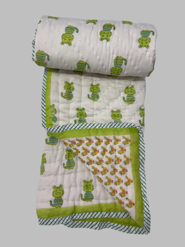 Block Print Reversible Quilt - Cute Cat