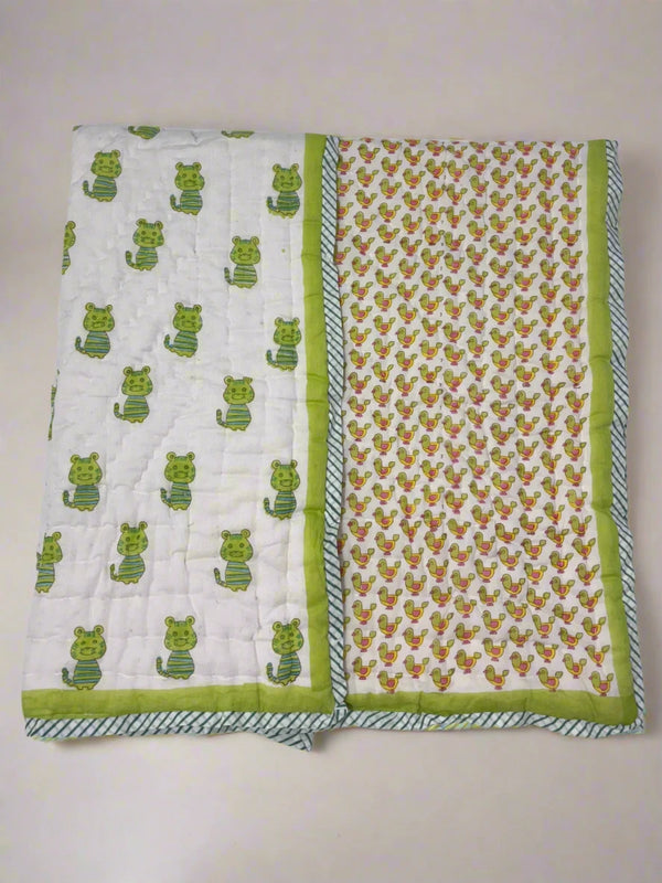 Block Print Reversible Quilt - Cute Cat