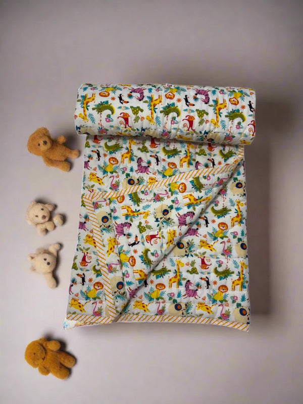 Block Print Reversible Quilt - Jungle Safari