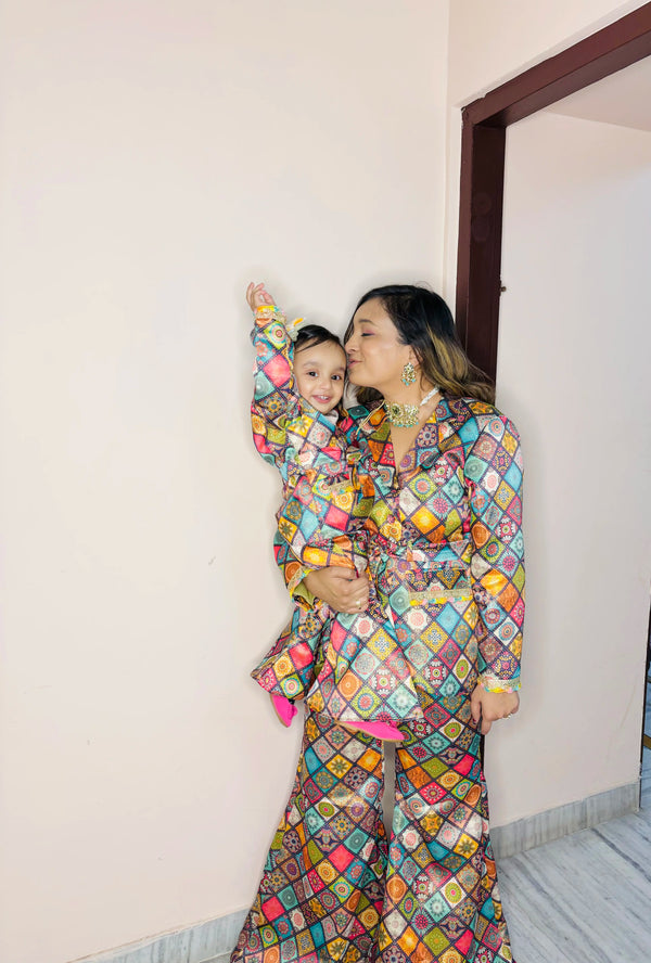 Indowestern Multicolor Blazer and Pant Set for women and girls | Mother and daughter twinning sets