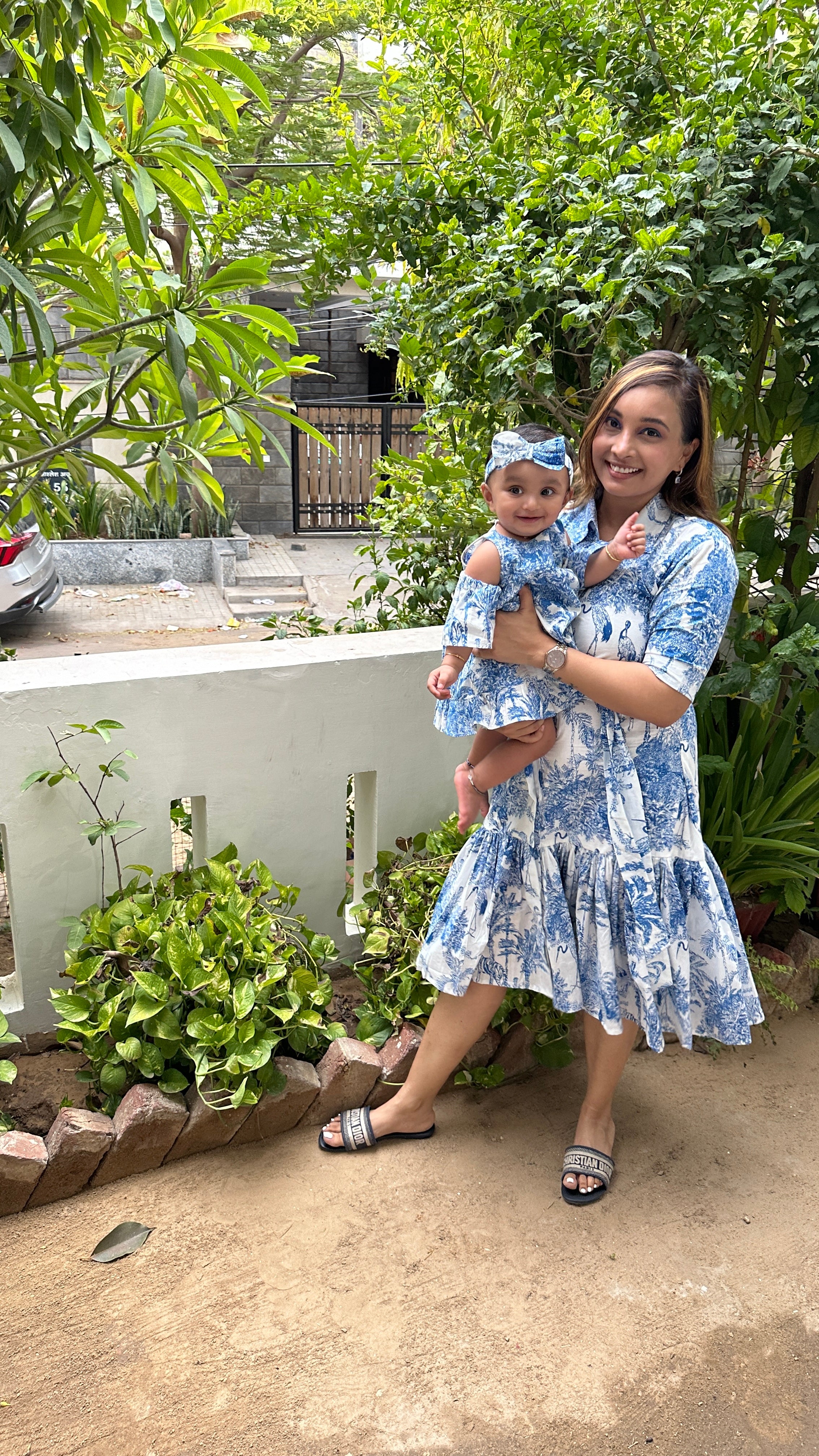 Blue & White Jungle Print Family-Twinning-Sets