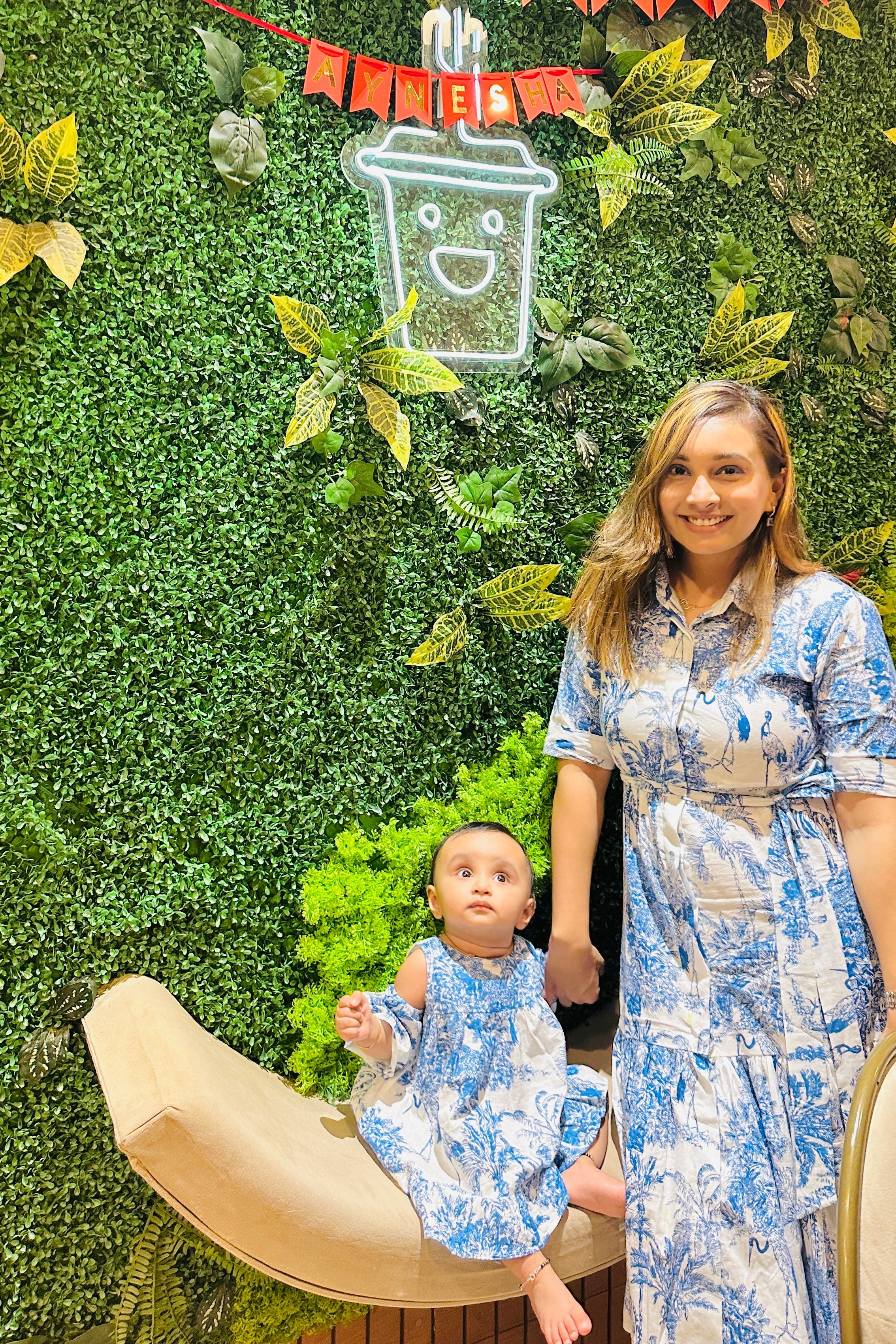 Blue & White Jungle Print Women A-line Dress