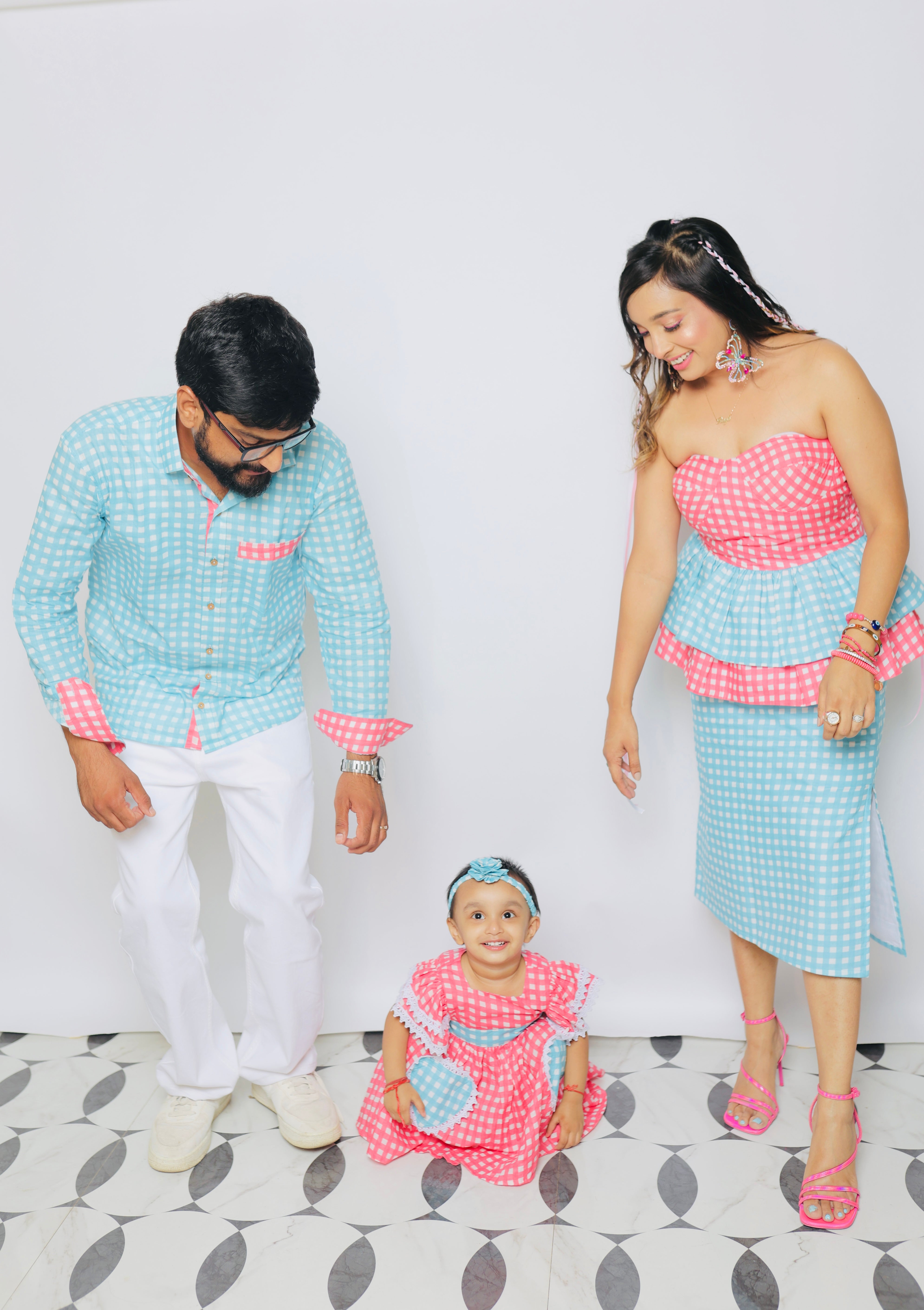 Pink and Blue Check Twinning Dresses for Birthday Parties and Gender Reveal