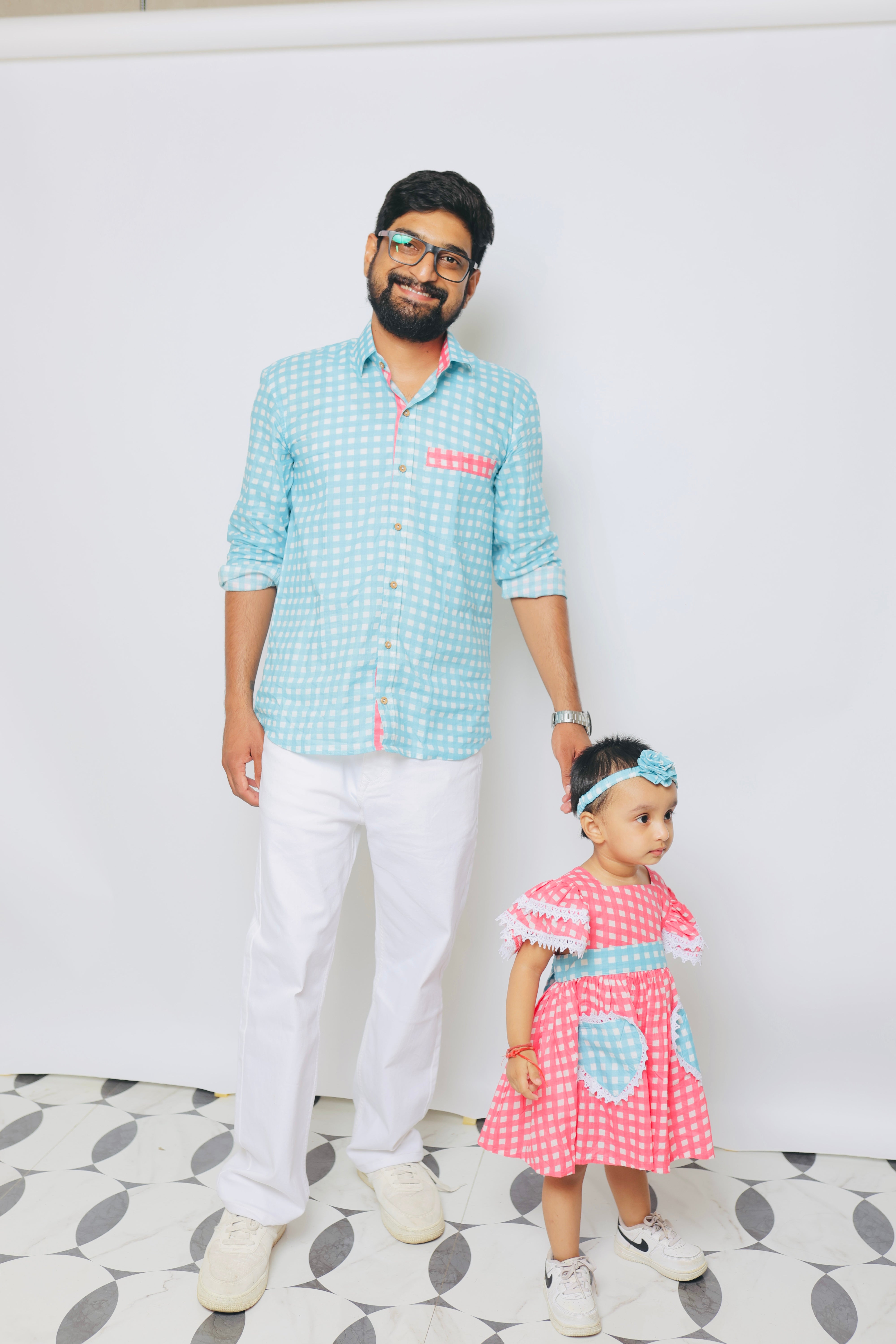 Pink and Blue Check Twinning Dresses for Birthday Parties and Gender Reveal