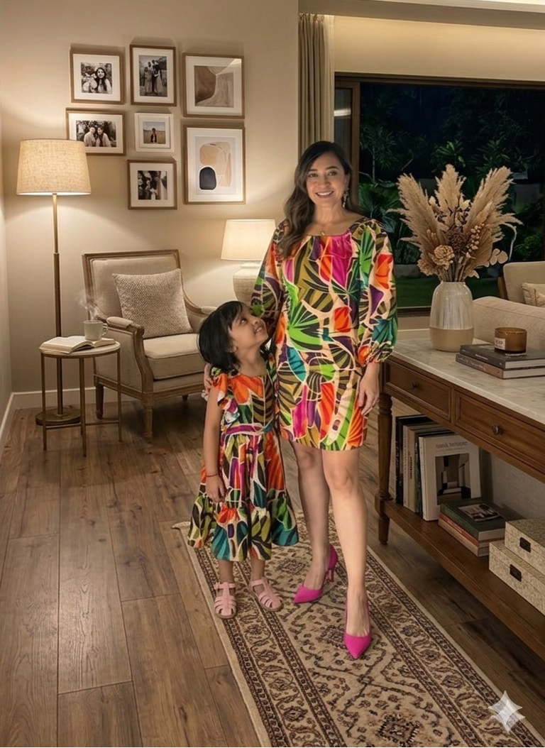 Tropical Mosaic Print Twinning Outfit Sets for Family.