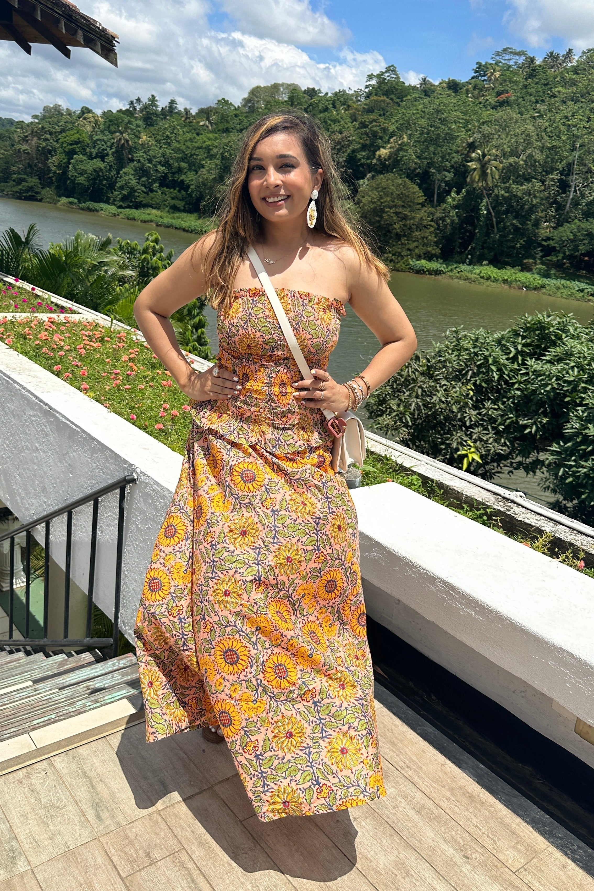 Yellow Sunflower Print Women Coord Set (Skirt and Tube Top)