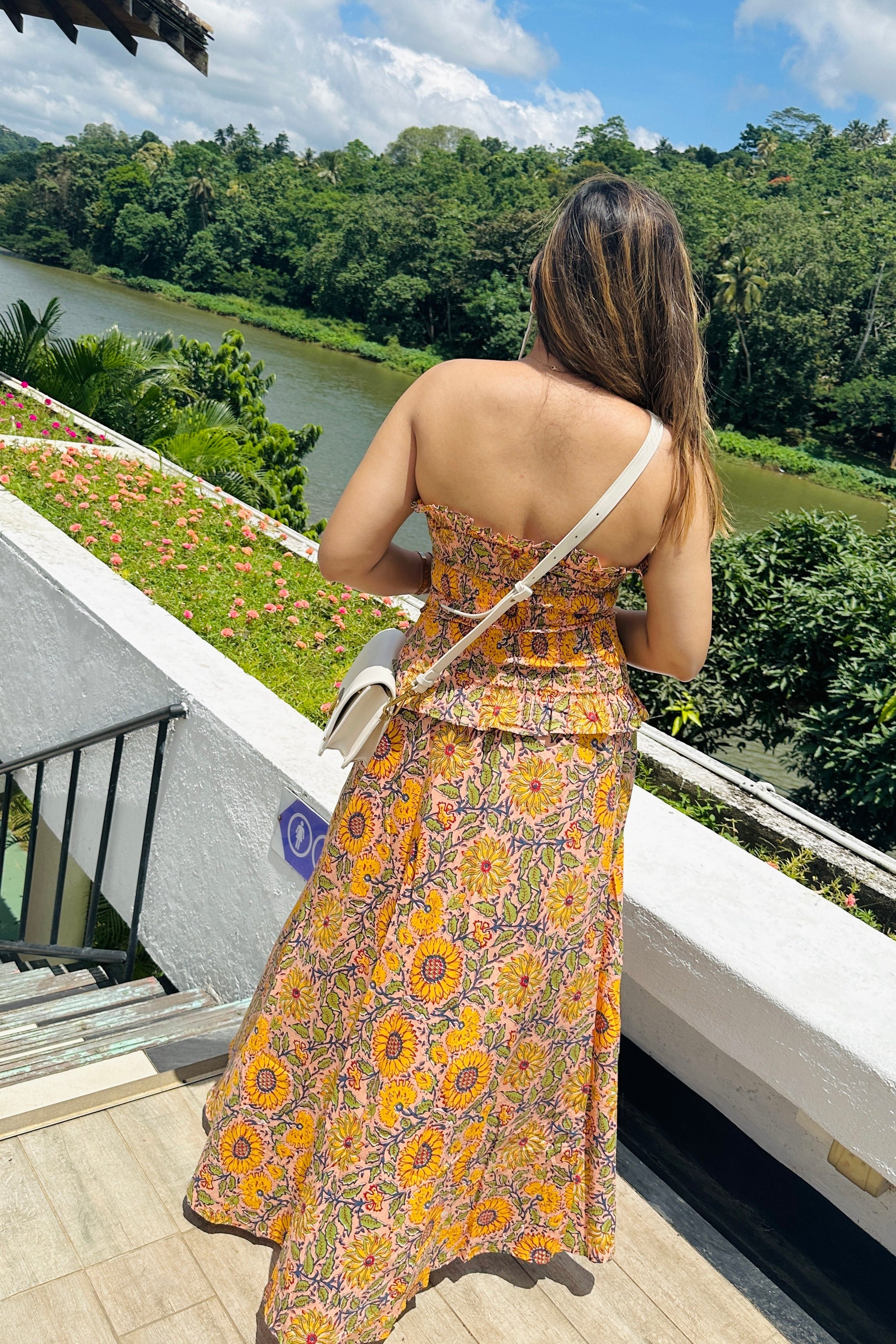 Yellow Sunflower Print Women Coord Set (Skirt and Tube Top)