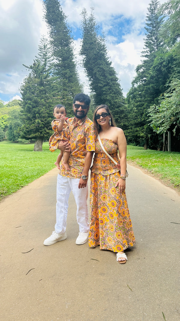 Yellow Sunflower Print Twinning Outfits Combo for Family | Perfect Matching Clothes for Mom, Dad, and Kids