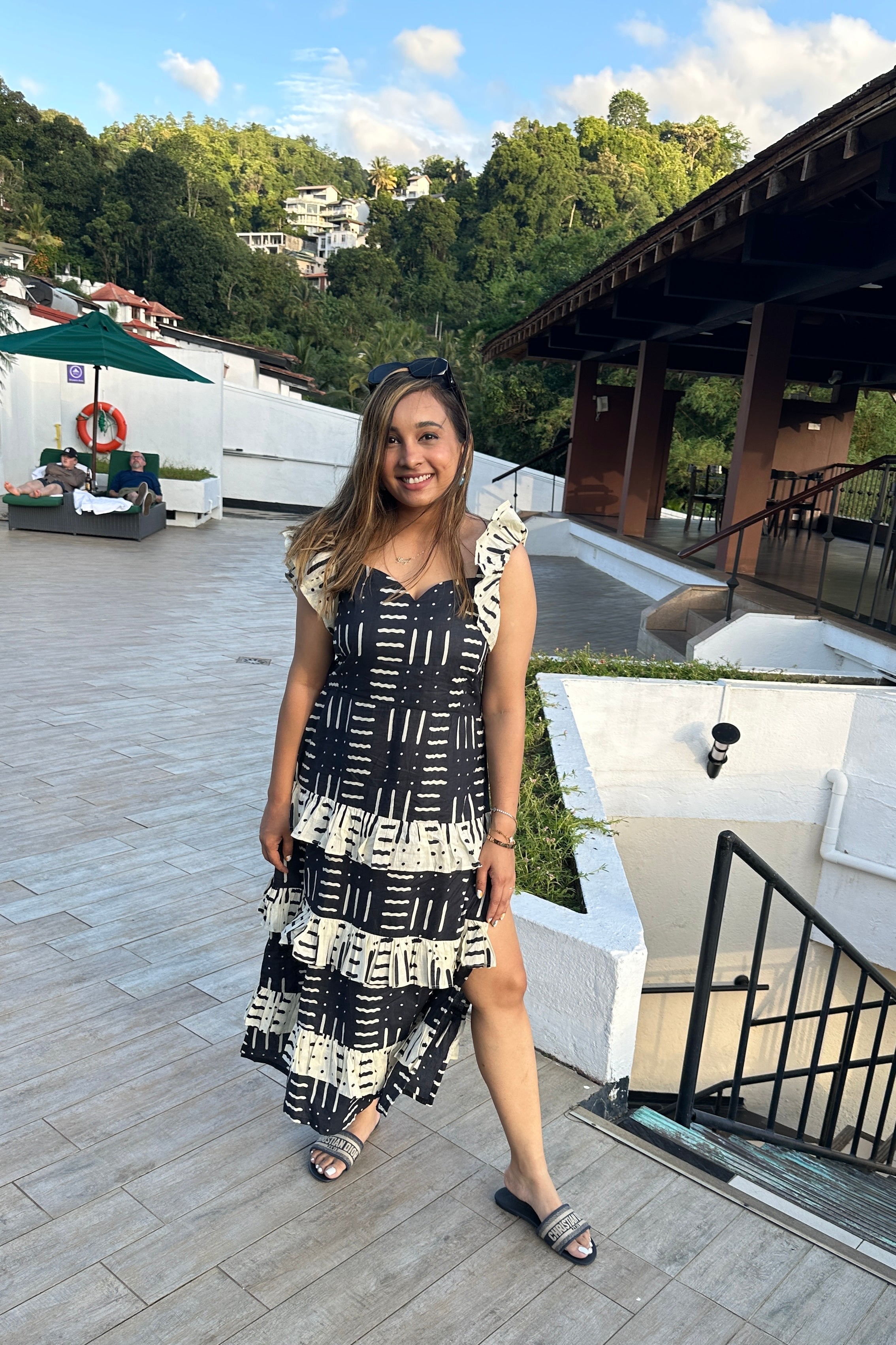 Blue And Cream Women A-line Dress