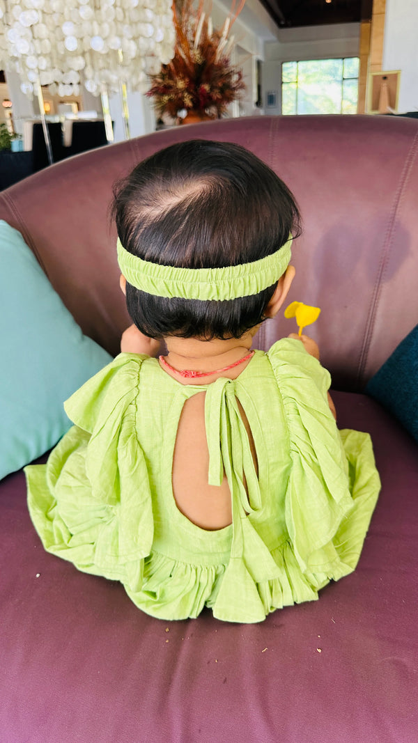 Pista Green Dress for Girls | Stylish Round Neck Designs