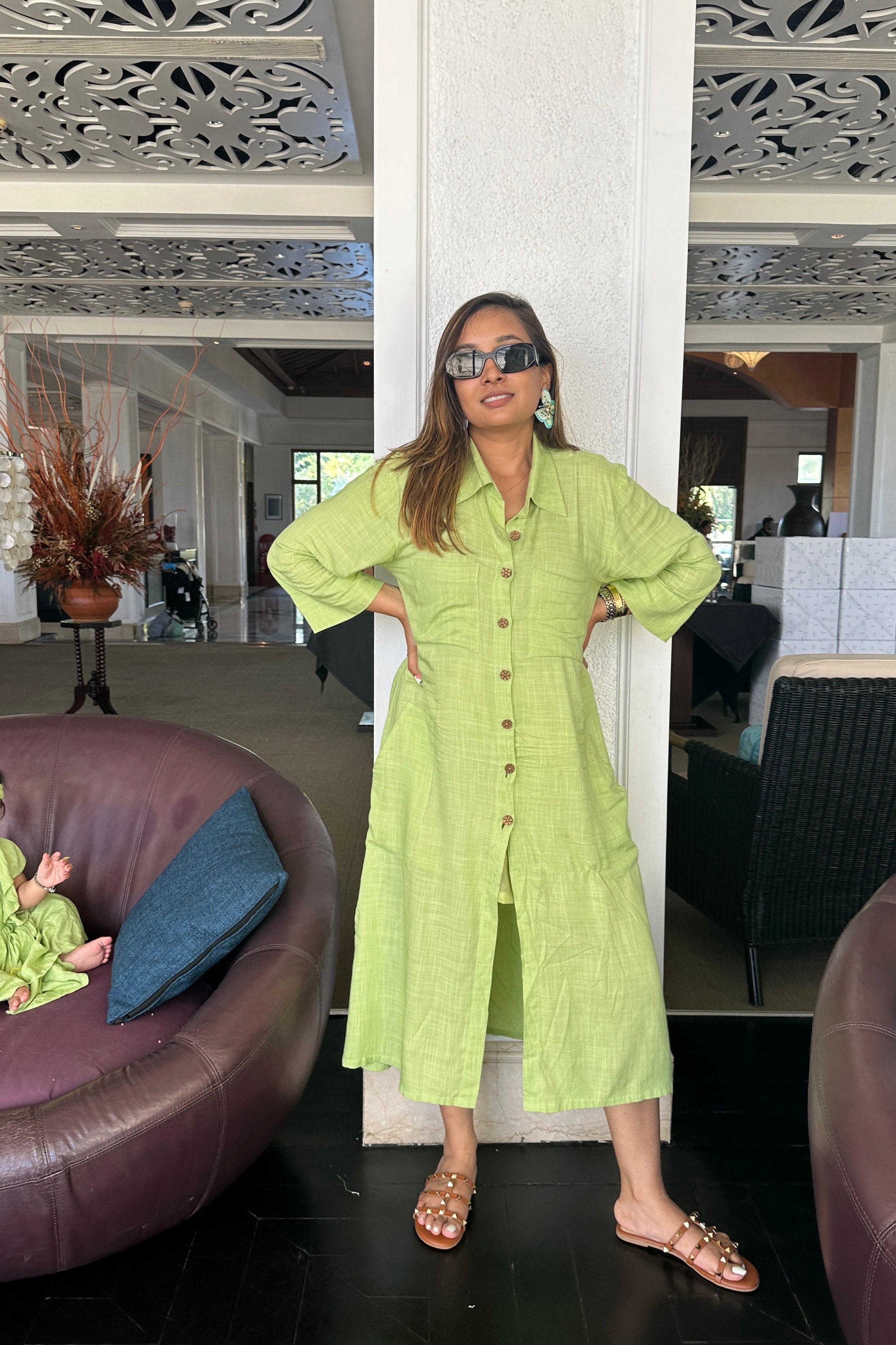 Pista Green Women Collar Dress